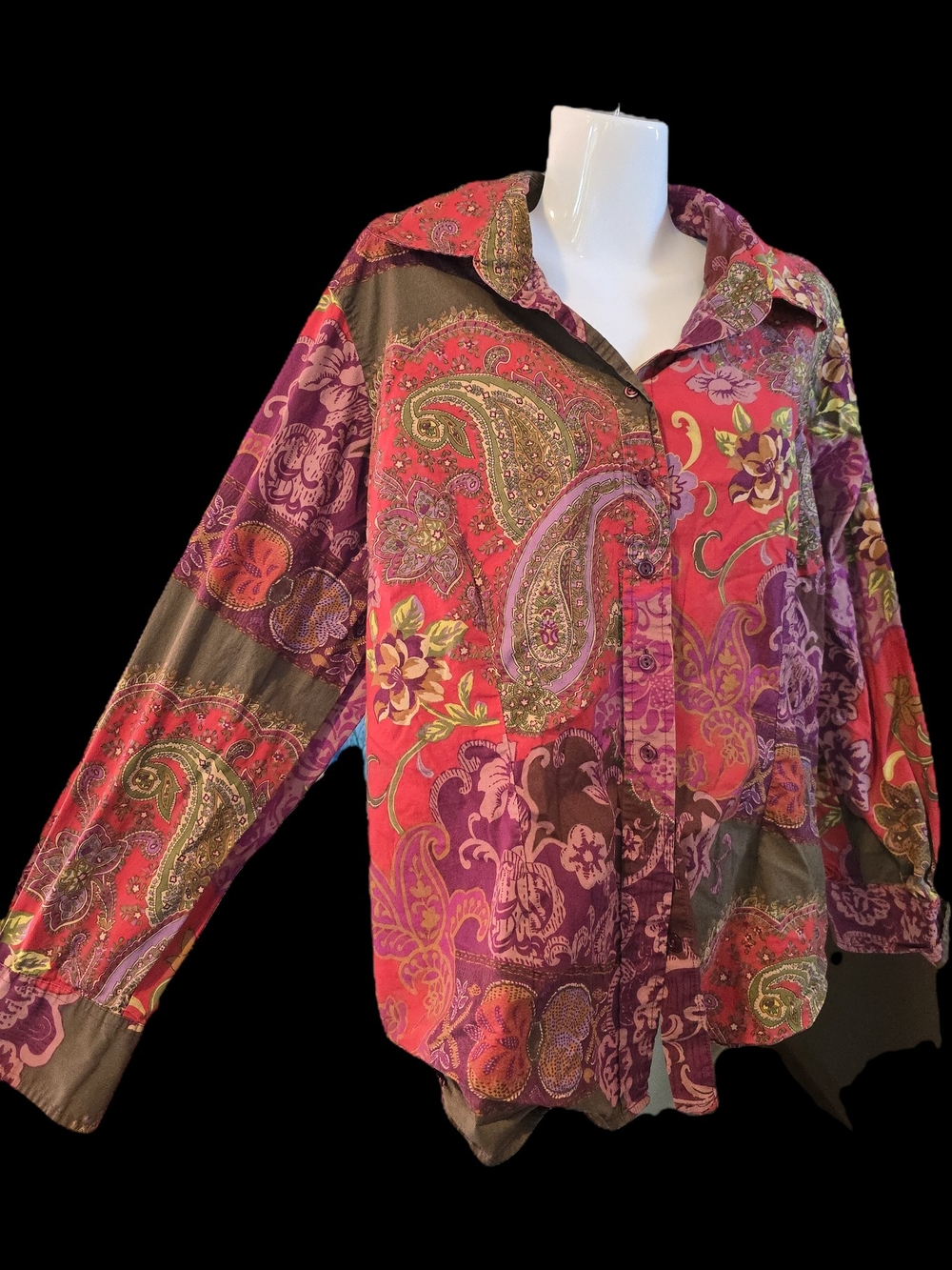 Coldwater Creek Boho Paisley Button-Up Blouse | Size 2X